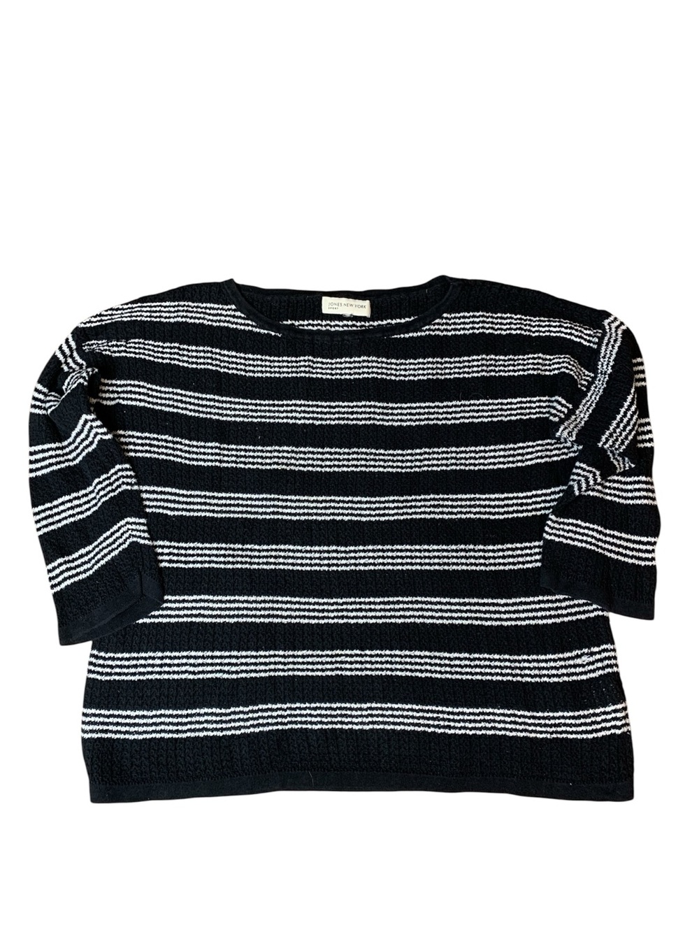 Jones New York Sport Black White Striped Cotton Open Knit Sweater Size Large⁠